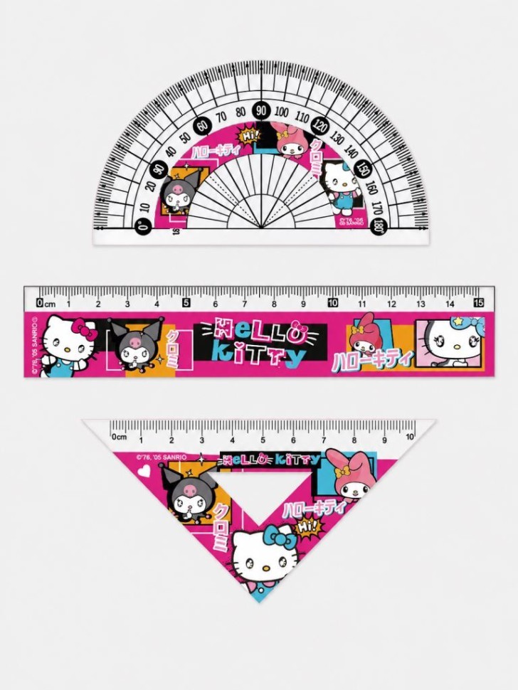 Набор линеек 3 шт. "Hello Kitty" (линейка, треугольник, транспортир)