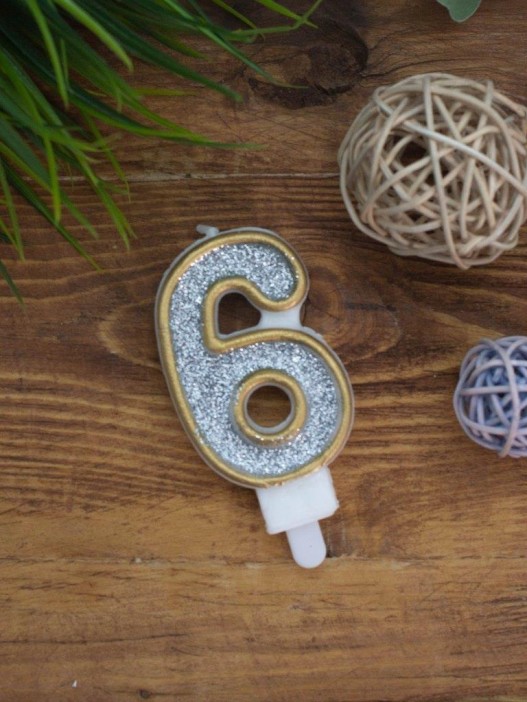 Свеча для торта &quot;Sparkle digit&quot; цифра 6, (7 см) 