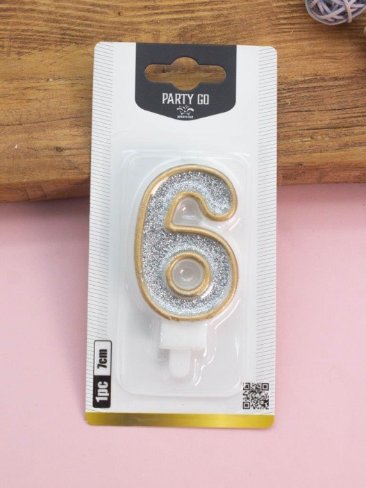 Свеча для торта &quot;Sparkle digit&quot; цифра 6, (7 см) 