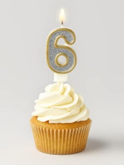 Свеча для торта "Sparkle digit" цифра 6, (7 см)