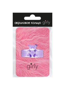 Кольцо акриловое GIRLY "Мишка", фиолетовое