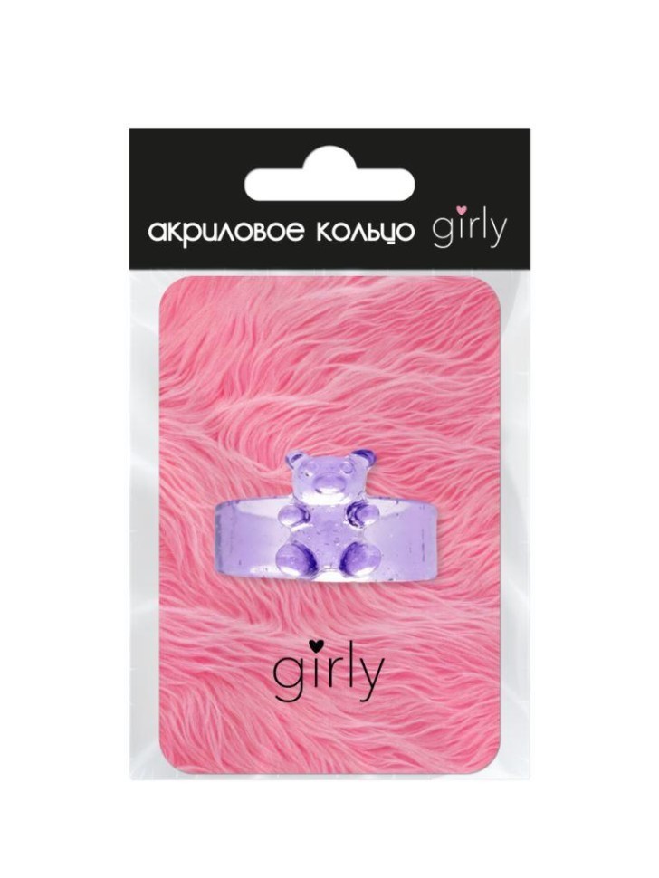 Кольцо акриловое GIRLY "Мишка", фиолетовое