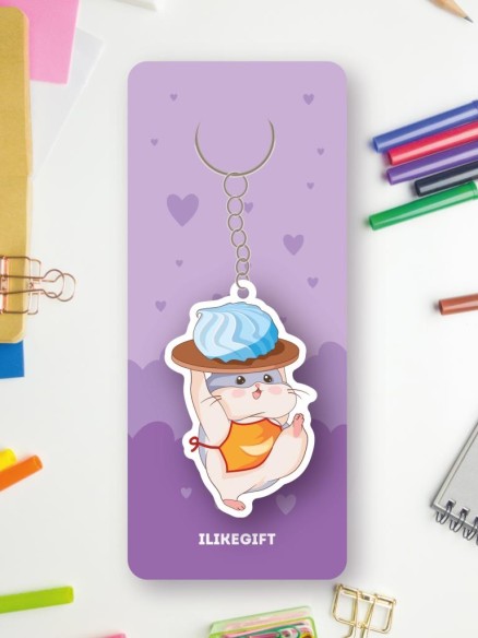 Брелок ECO из дерева "Хомячок и зефирка"