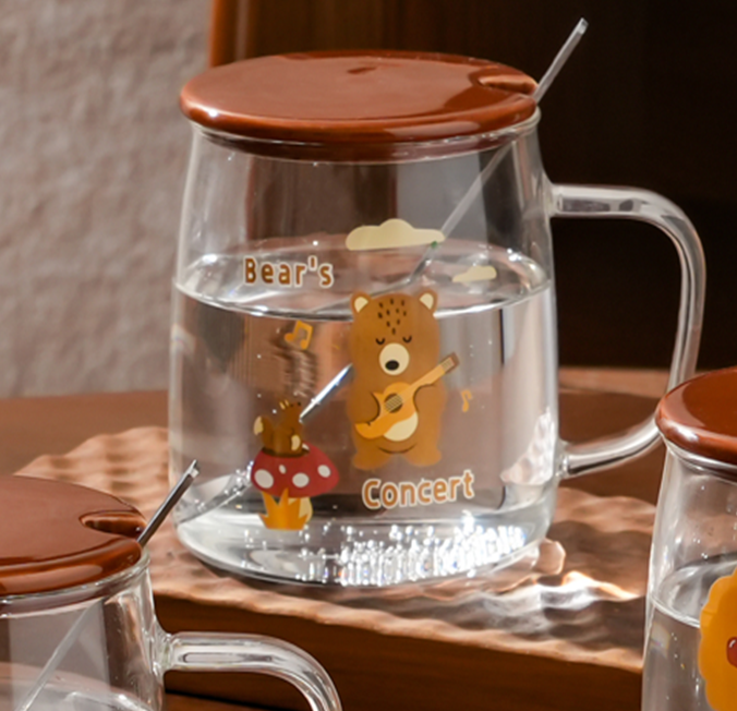 Кружка стеклянная &quot;Funny bear and guitar&quot;, brow (480 мл) 