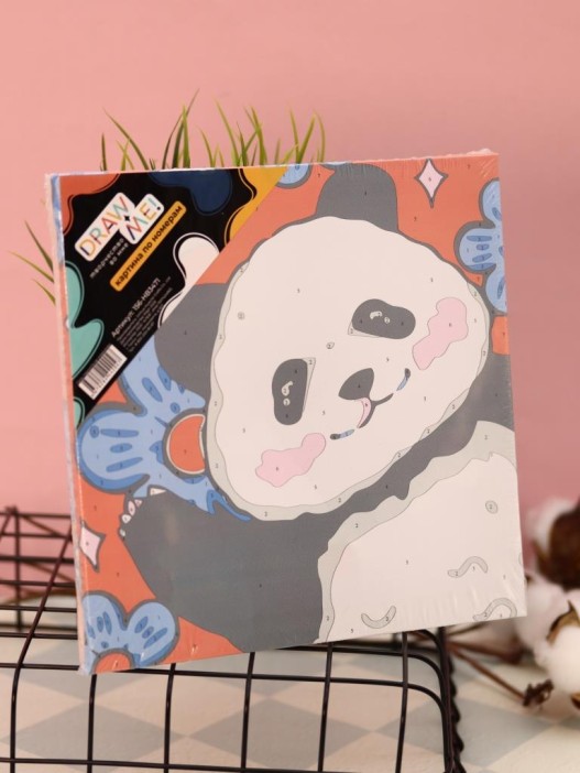 Картина по номерам на подрамнике Draw Me! «Panda with a flower», (20*20 см) 