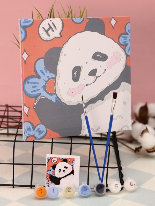 Картина по номерам на подрамнике Draw Me! "Панда с цветком", (20*20 см)