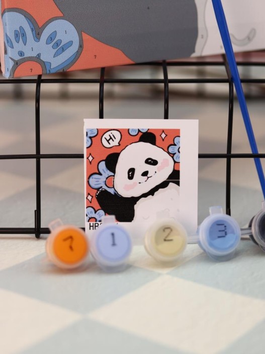 Картина по номерам на подрамнике Draw Me! «Panda with a flower», (20*20 см) 