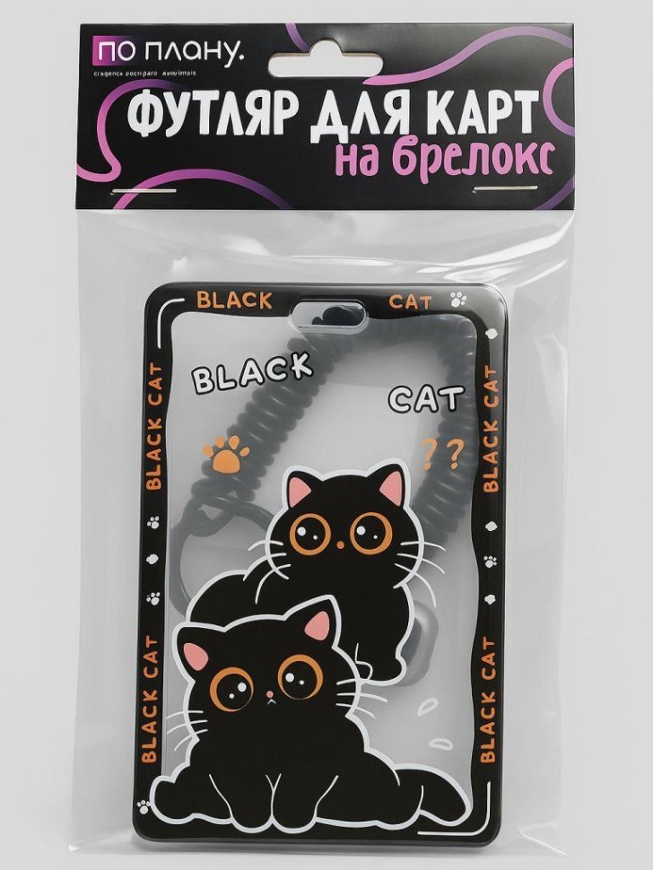 Футляр для карт с брелоком ПО ПЛАНУ. "Внимательные коты", черный