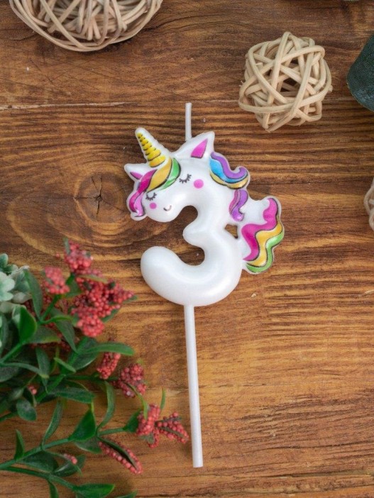 Свеча для торта &quot;Unicorn&quot; цифра 3, (6 см) 