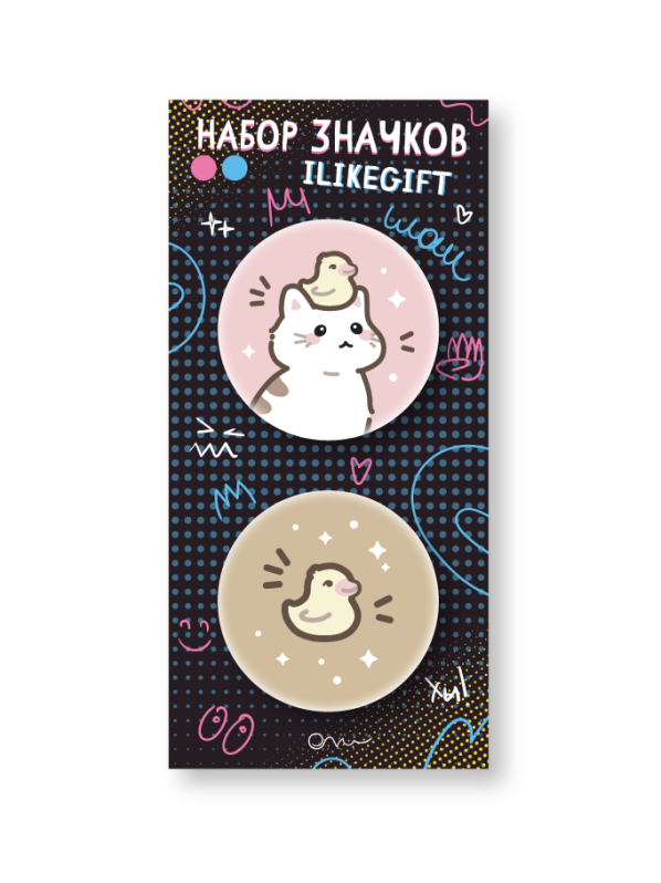 Набор закатных значков 2 шт. iLikeGift &quot;Cat duck&quot; 