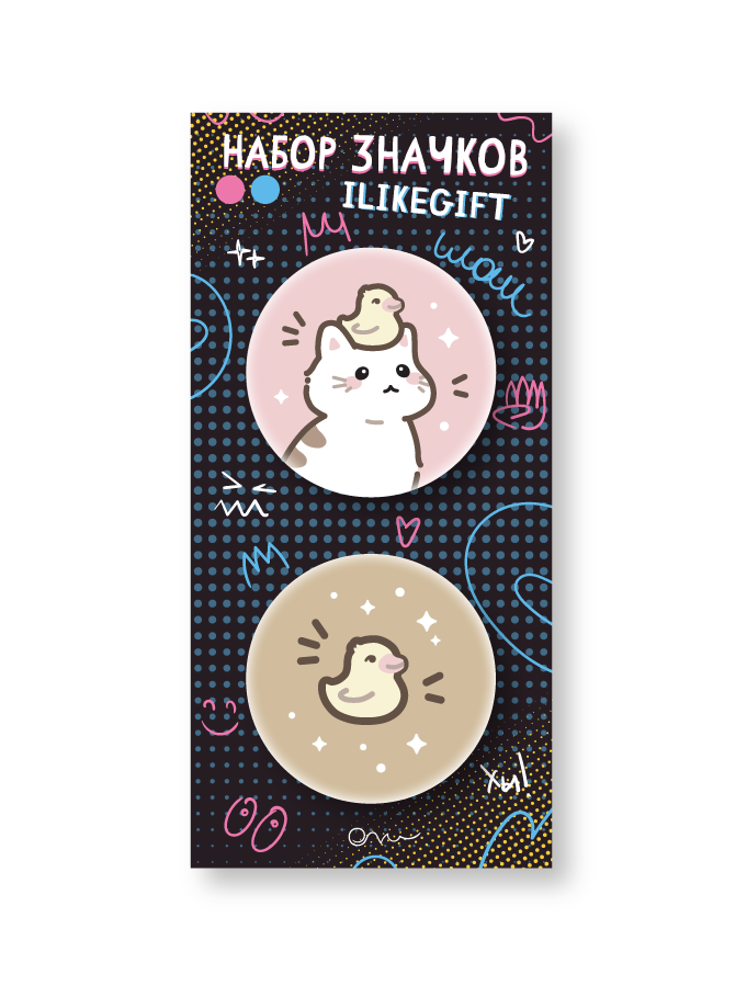 Набор закатных значков 2 шт. iLikeGift "Кошка и утка"