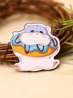 Значок ECO из дерева "Хомячок и пончик"