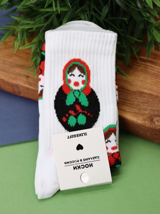 Носки женские "Матрешка", р. 35-40, белый 