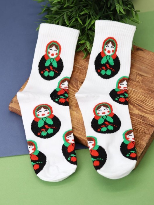 Носки женские "Матрешка", р. 35-40, белый 