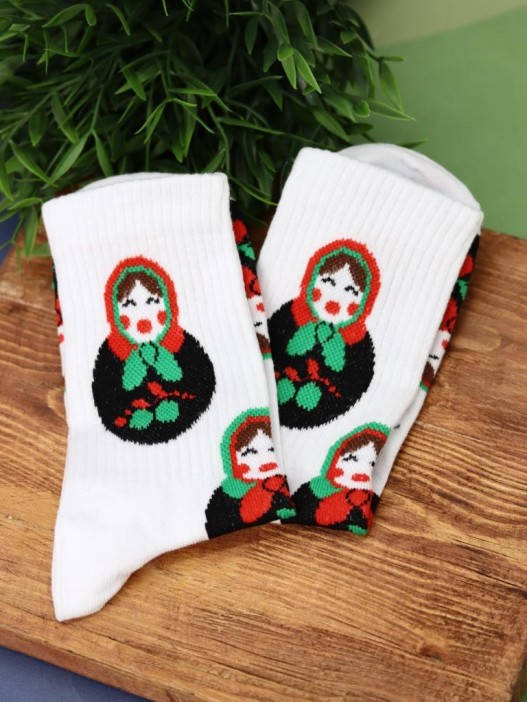 Носки женские "Матрешка", р. 35-40, белый 