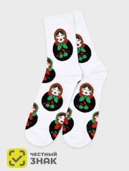 Носки женские "Матрешка", р. 35-40, белые
