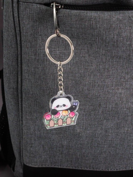 Брелок акриловый iLikeGift "Панда и Цветы" 