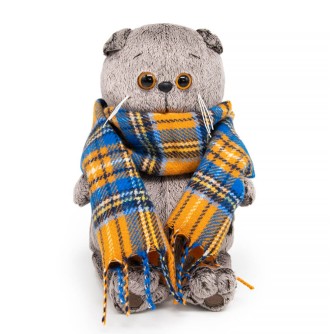 Мягкая игрушка "Кот Басик в шарфе в клеточку "Мультсериал" (19 см)