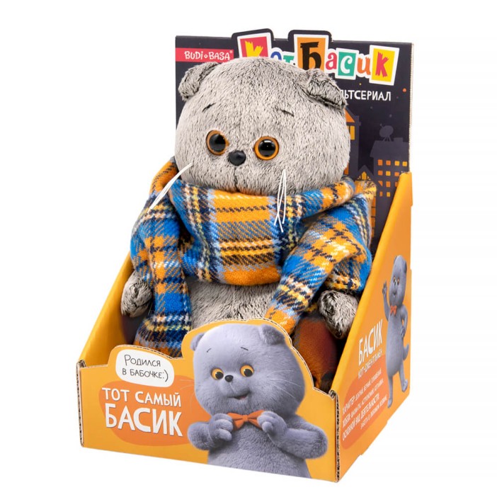 Мягкая игрушка &quot;Кот Басик в шарфе в клеточку &quot;Мультсериал&quot; (19 см) 