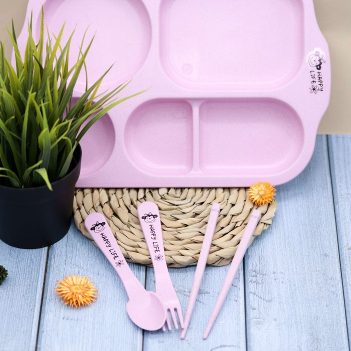 Тарелка с секциями &quot;Classic&quot;, pink (ложка+вилка) 