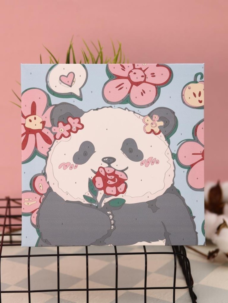 Картина по номерам на подрамнике Draw Me! "Влюбленная панда", (20*20 см)