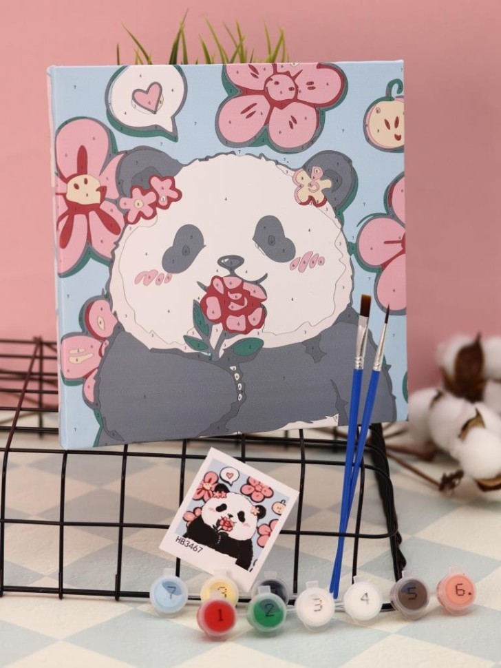 Картина по номерам на подрамнике Draw Me! "Влюбленная панда", (20*20 см)