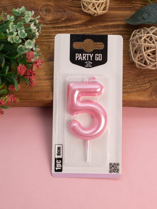 Свеча для торта &quot;Pink glow&quot; цифра 5, (6 см) 