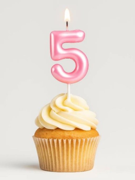 Свеча для торта "Pink glow" цифра 5, (6 см)