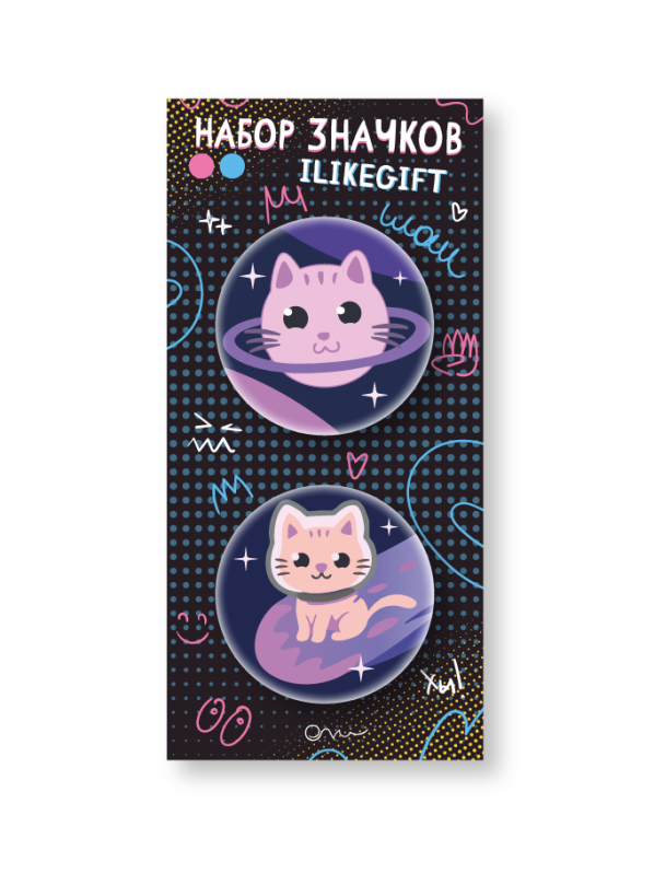Набор закатных значков 2 шт. iLikeGift &quot;Space cat&quot; 