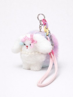 Плюшевое раскладное зеркало с брелоком "Bow rabbit", розовое (7.5*7.5 см)