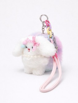 Плюшевое раскладное зеркало с брелоком "Bow rabbit", розовое (7.5*7.5 см)