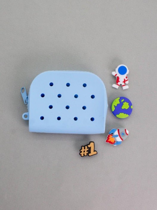 Брелок-кошелёк с силиконовыми значками "Космос", синий (8*10 см) 