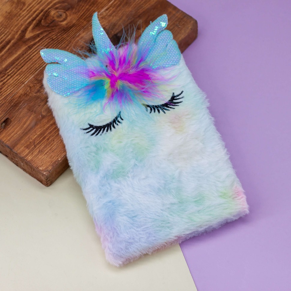 Блокнот плюшевый "Rainbow unicorn", blue