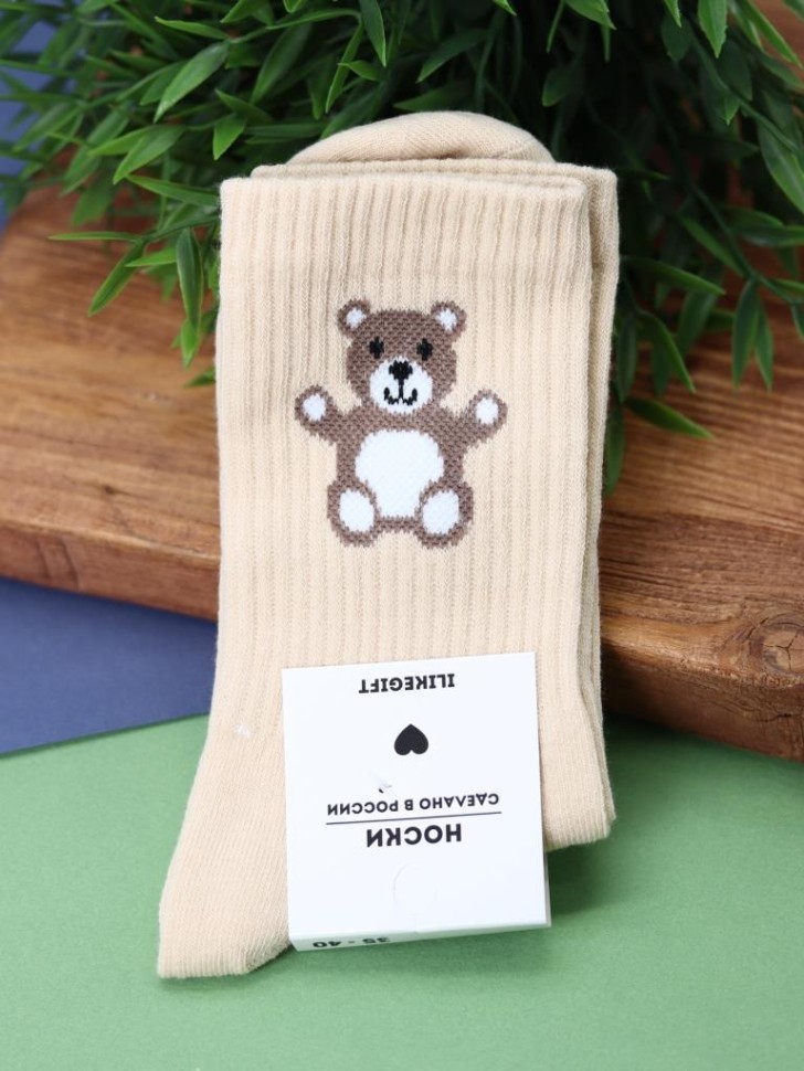 Носки женские "Медвежонок", р. 35-40, коричневые