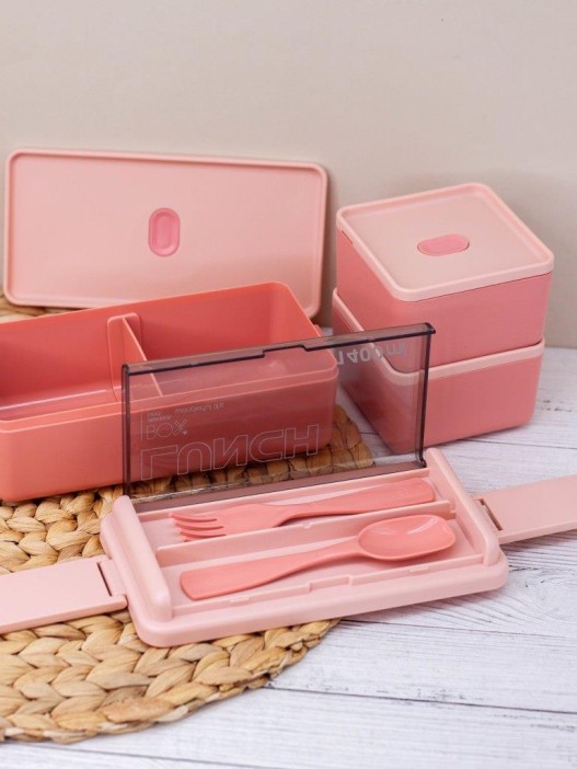 Ланчбокс &quot;Big life&quot;, pink (ложка+вилка), 1400 мл 