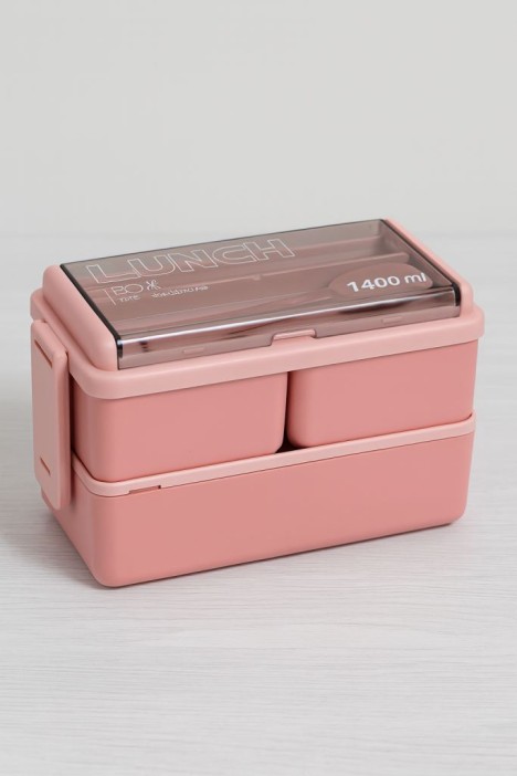 Ланчбокс "Big life", pink (ложка+вилка), 1400 мл 