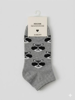 Носки женские "Еноты", серые, р. 35-40