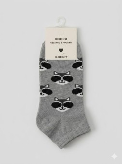 Носки женские "Еноты", серые, р. 35-40