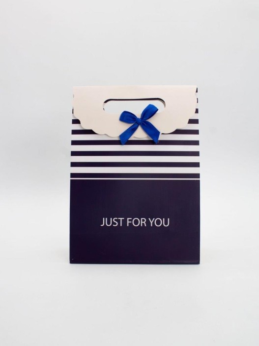 Пакет подарочный (M) &quot;Many stripes&quot;, blue (19x 9 x 27) 