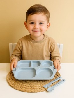 Тарелка с секциями "Classic", green (ложка+вилка)