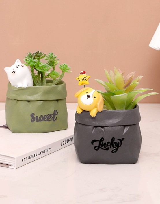 Подставка для канцелярских принадлежностей / Кашпо &quot;Sweet cat&quot;, green 