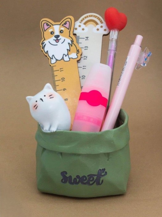 Подставка для канцелярских принадлежностей / Кашпо &quot;Sweet cat&quot;, green 