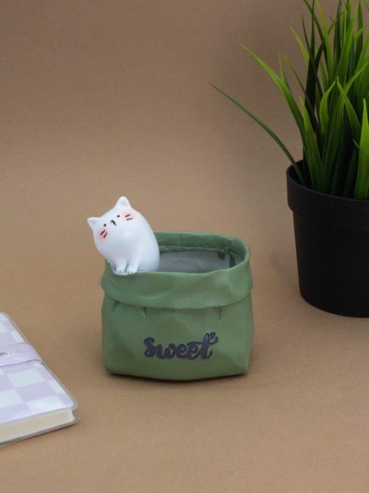 Подставка для канцелярских принадлежностей / Кашпо &quot;Sweet cat&quot;, green 