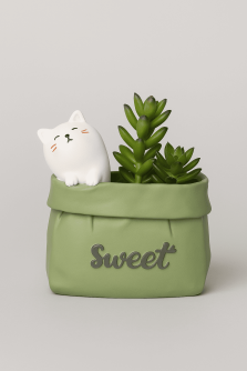Подставка для канцелярских принадлежностей / Кашпо "Sweet cat", green