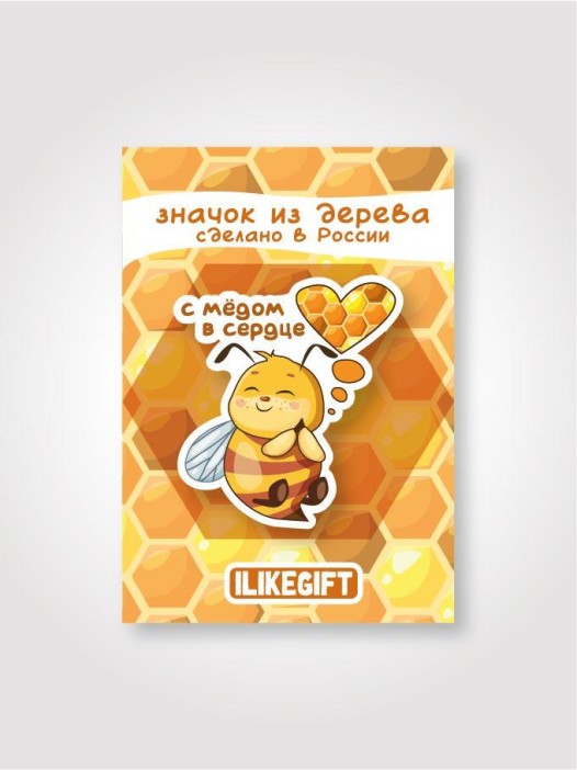 Значок ECO из дерева ILikeGift "С мёдом в сердце" 