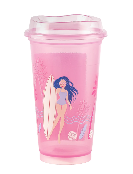 Стакан тамблер &quot;Summer colors Girl&quot; с трубочкой, pink (400 ml) 