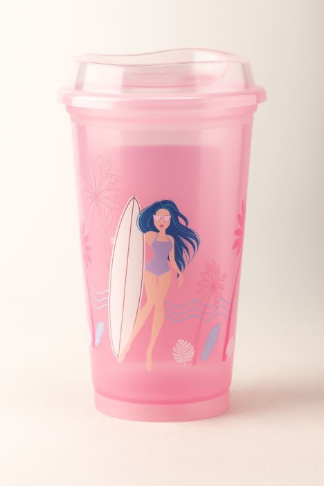 Стакан тамблер &quot;Summer colors Girl&quot; с трубочкой, pink (400 ml) 