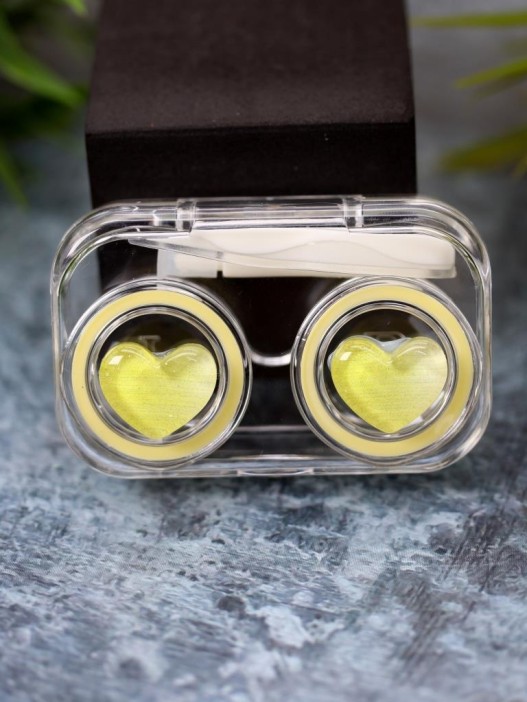 Контейнер для линз «Circle hearts», yellow 