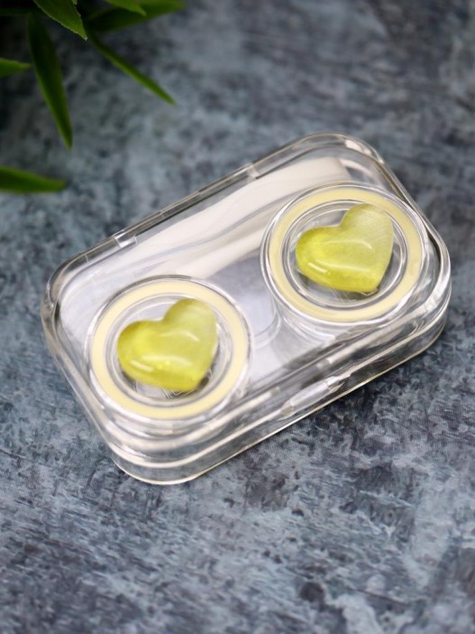 Контейнер для линз «Circle hearts», yellow 