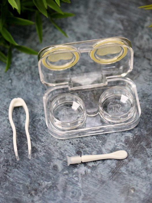 Контейнер для линз «Circle hearts», yellow 